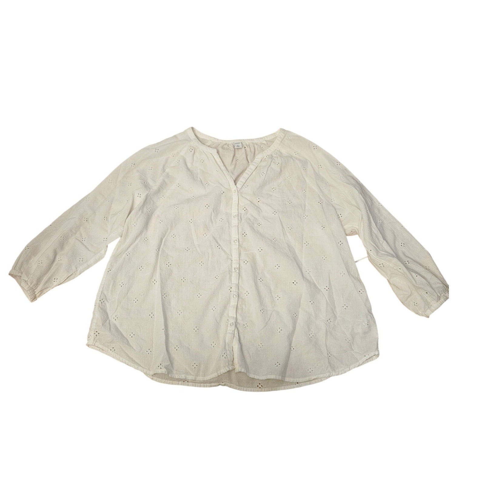 Old Navy Womens Xl Off White Eyelet Button Front Long Sleeve Blouse Top